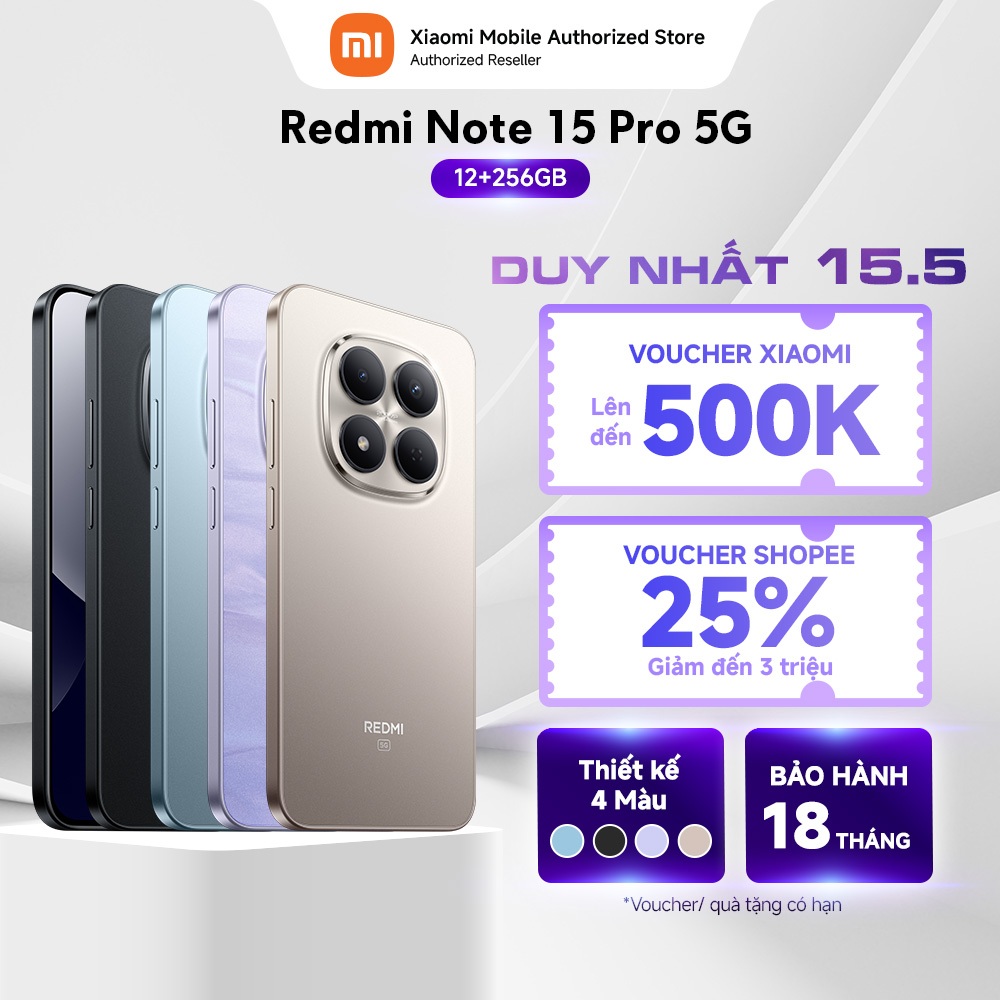Điện thoại Redmi Note 15 Pro 5G (12+256GB) | Màn 6.83" 1.5K | MTD 7400-Ultra | Camera 200MP | Chống 
