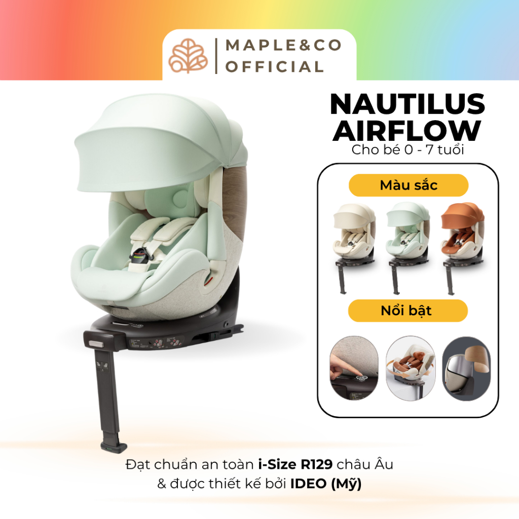 Ghế Ô Tô Cao Cấp Maple&Co Nautilus Airflow, Có Quạt Làm Mát, Xoay 360°, R129 - Chính Hãng Mỹ