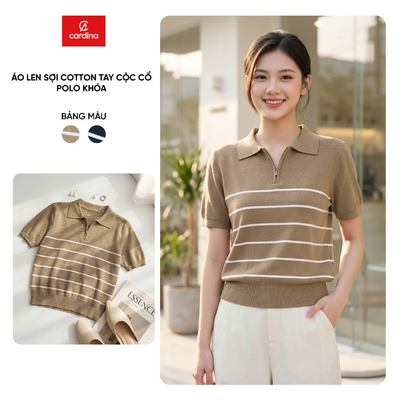 Áo polo nữ CARDINA chất liệu sợi cotton tay cộc cổ polo khóa 6ALC16