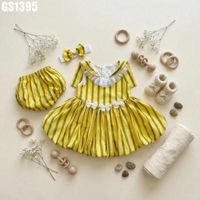Set Váy Sát Nách Ren Bí Sọc Vàng Quần Chip Cho Bé Gái Sơ Sinh 1 2 Tuổi MINTSCLOSET - GS1395