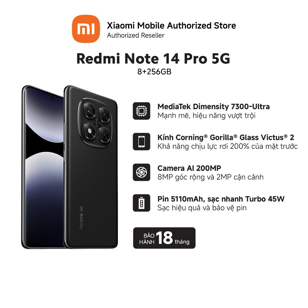 Điện thoại Redmi Note 14 Pro 5G (8+256GB) | Màn 6.67" | MediaTek Dimensity 7300-Ultra | Camera 200MP AI | BigBuy360 - bigbuy360.vn