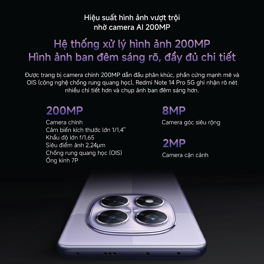 Điện thoại Redmi Note 14 Pro 5G (8+256GB) | Màn 6.67" | MediaTek Dimensity 7300-Ultra | Camera 200MP AI | BigBuy360 - bigbuy360.vn