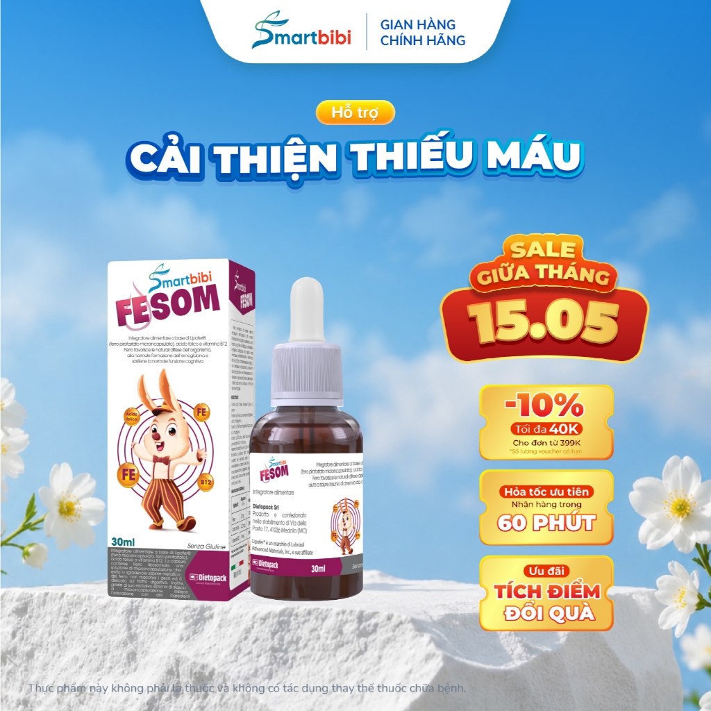 TPBVSK Smartbibi Fesom- Siro Bổ Sung Sắt Giúp Hỗ Trợ Chức Năng Nhận Thức, Tạo Máu, Cải Thiện Tình Tr