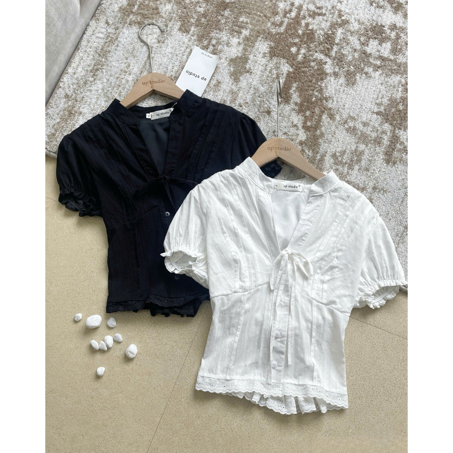 Áo Kiểu Nữ Dáng Croptop Chi Tiết Cổ Tàu Tay Bồng Cột Dây Nơ, Áo Kiểu Nữ Siêu Hot Hit Phù Hợp Đi Chơi Đi Du Lịch - KA832 | BigBuy360 - bigbuy360.vn