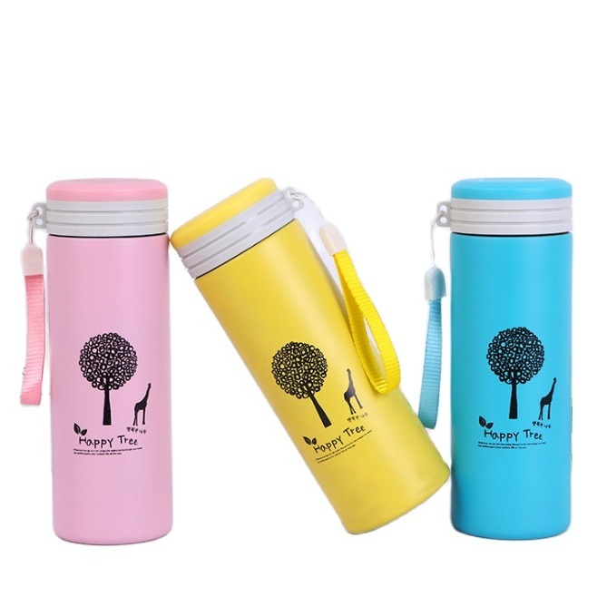 Combo 2 bình nước inox 360ml  HAPPY TIME có dây xách