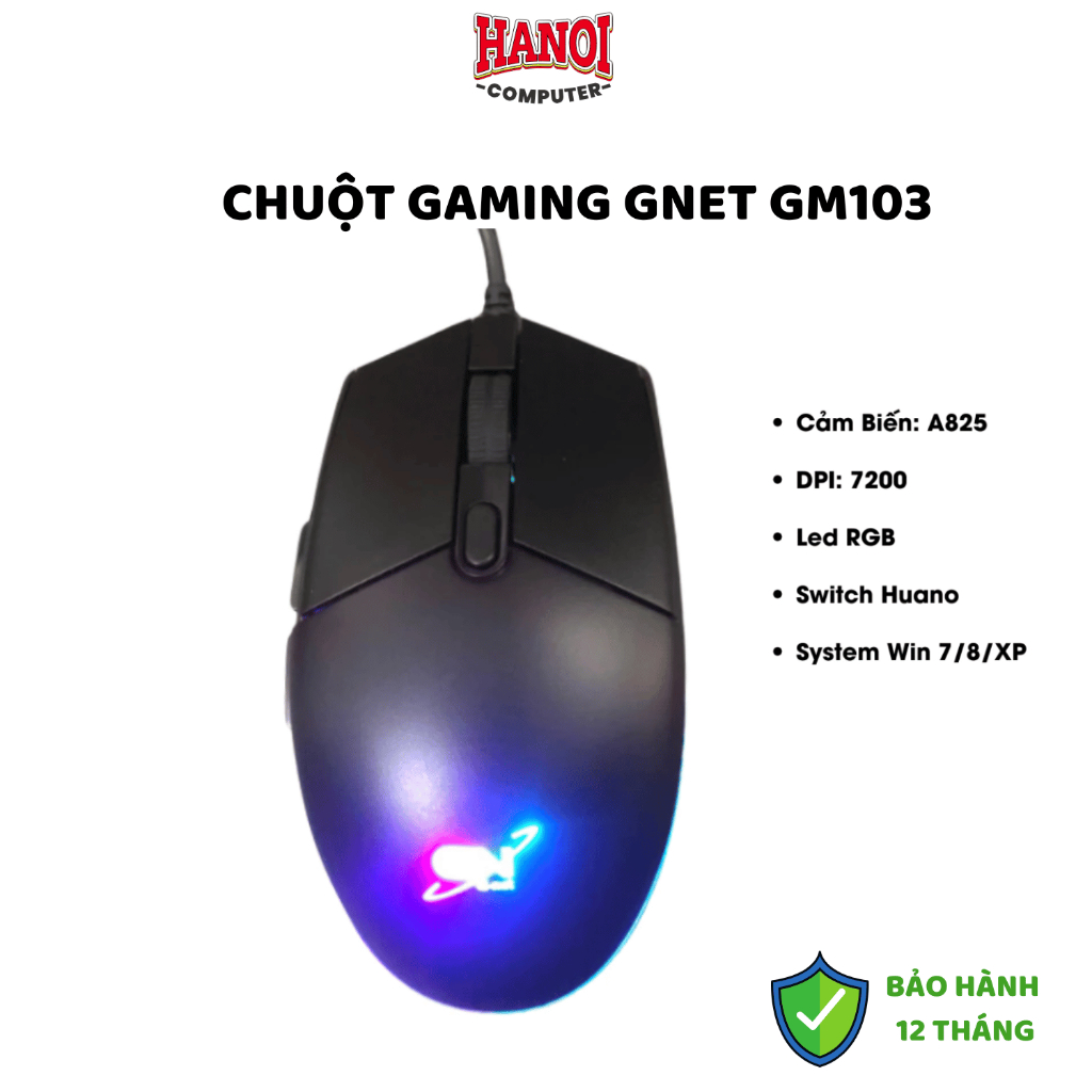 Chuột Chơi Game GNET GM103 Led RGB DPI 7200 Chuột Gaming Có Dây Cho PC Bảo Hành 12 Tháng Thiết Kế Cô