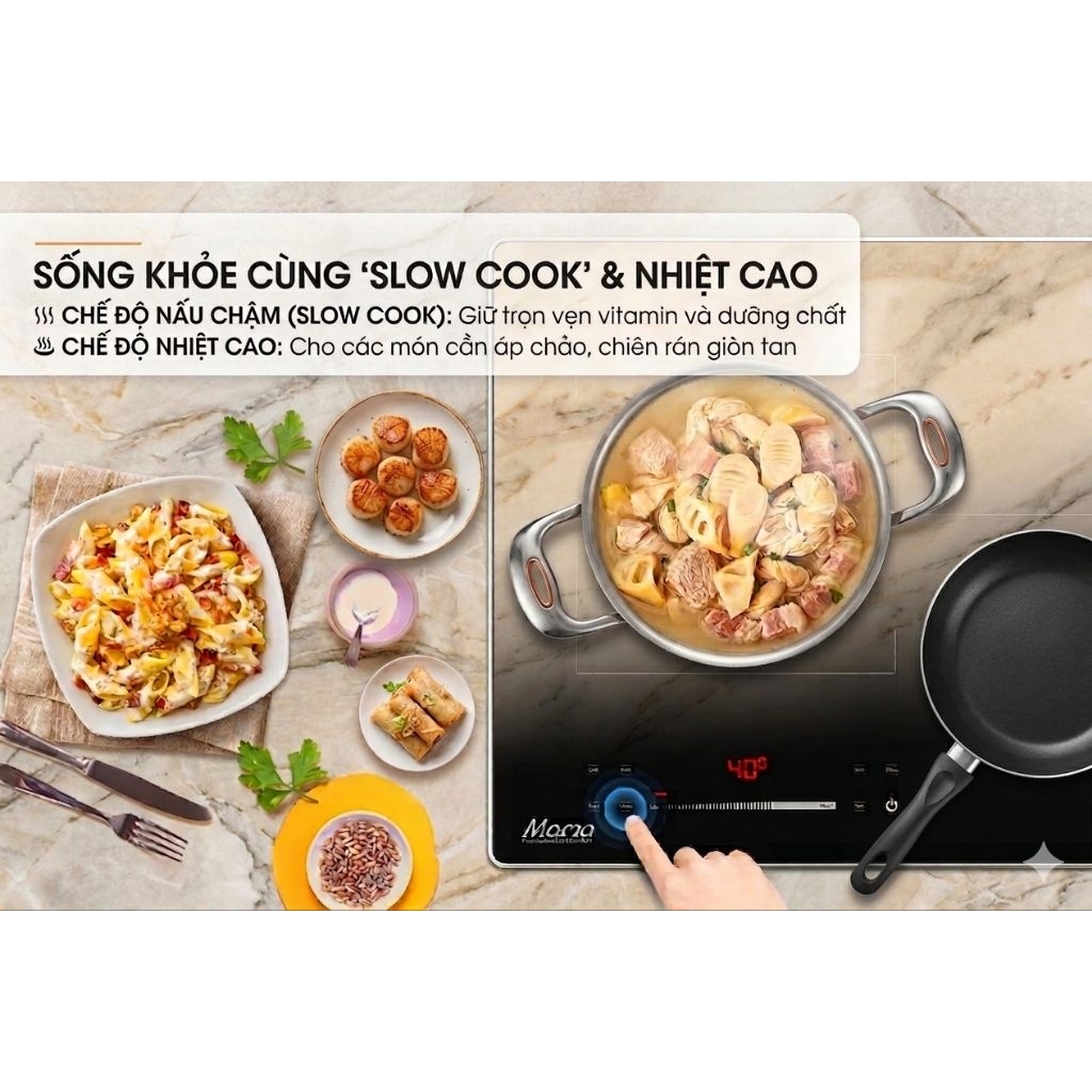 Combo Bếp đôi điện từ SUNHOUSE MMB899DI kèmMáy hút mùi chữ T SUNHOUSE SHB72093
