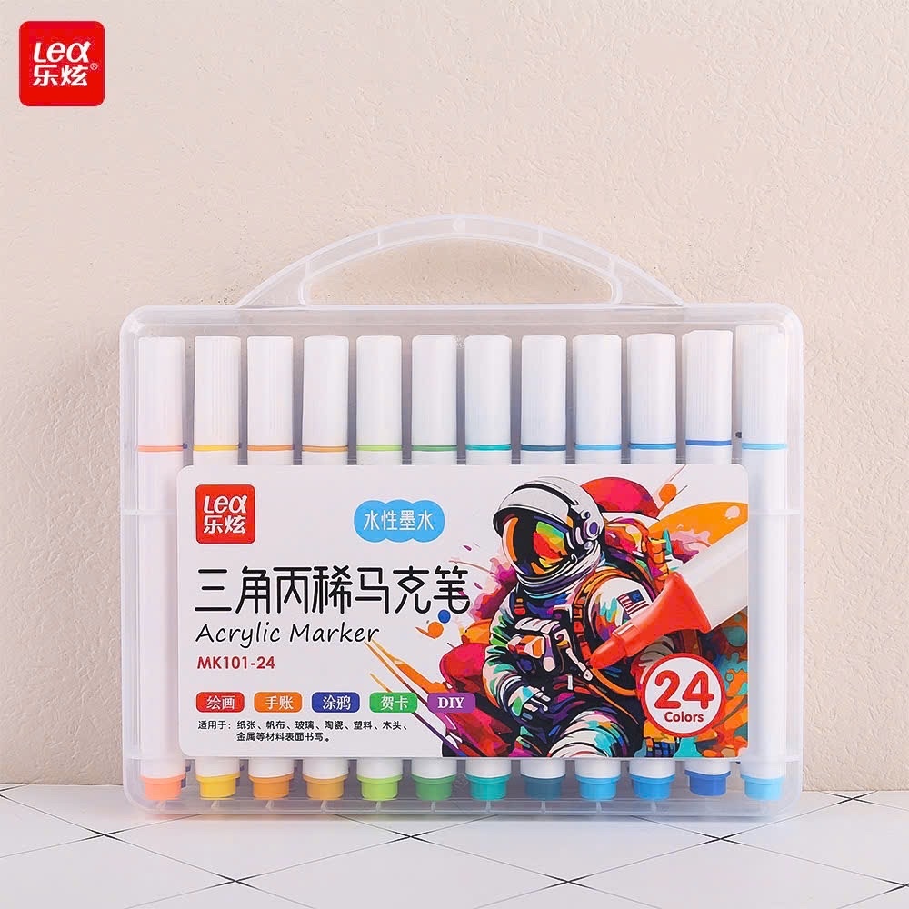 [24 MÀU] Bút Dạ / Bút Lông Màu Acylic/ Bút Màu Acrylic Marker  - 24 Màu Thân TAM GIÁC, Chống Nước