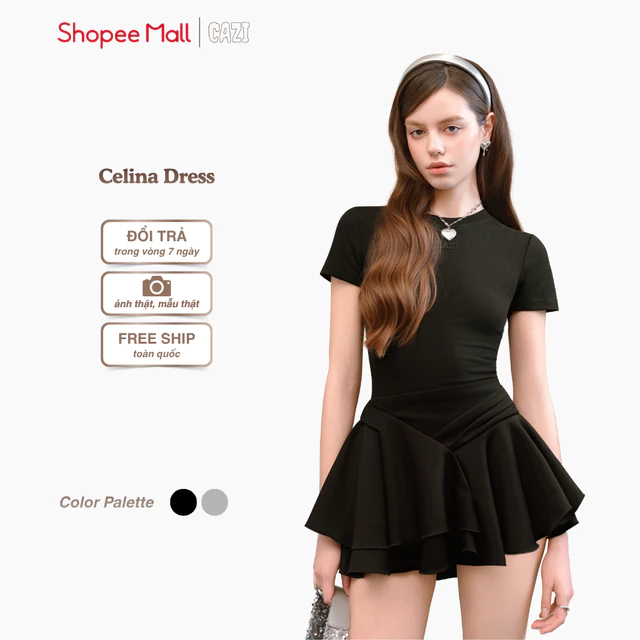Váy nữ nhẹ nhàng Cazi Celina Dress váy tiểu thư chân váy xòe ngắn