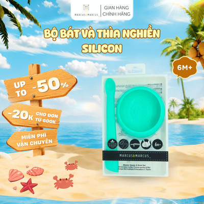 Bộ Bát Và Thìa Nghiền Thức Ăn Silicon Cho Bé Marcus & Marcus, Từ 6 Tháng - Xanh dương