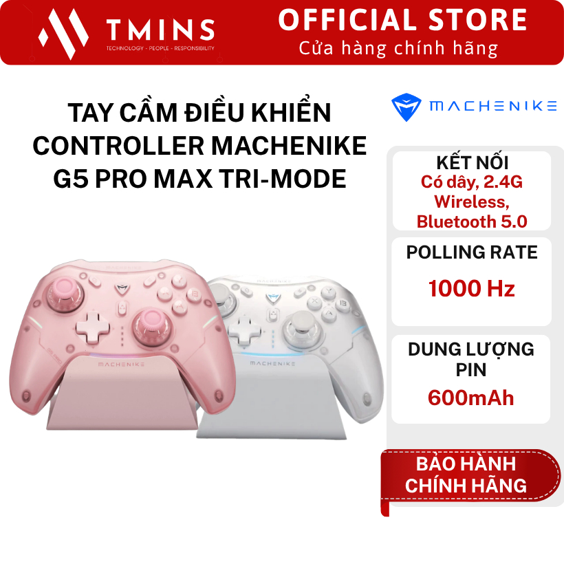 Tay cầm điều khiển Controller Machenike G5 Pro Max Tri-mode White/ Pink (Set) - Hàng chính hãng