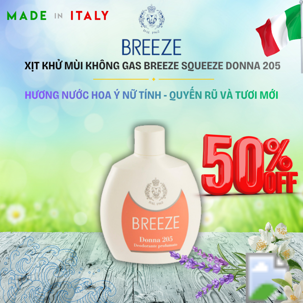 [SIÊU ƯU ĐÃI 50%] Xịt Khử Mùi Cơ Thể Nữ Không Gas Breeze Squeeze Donna 205 100ml – Khử Mùi 48h
