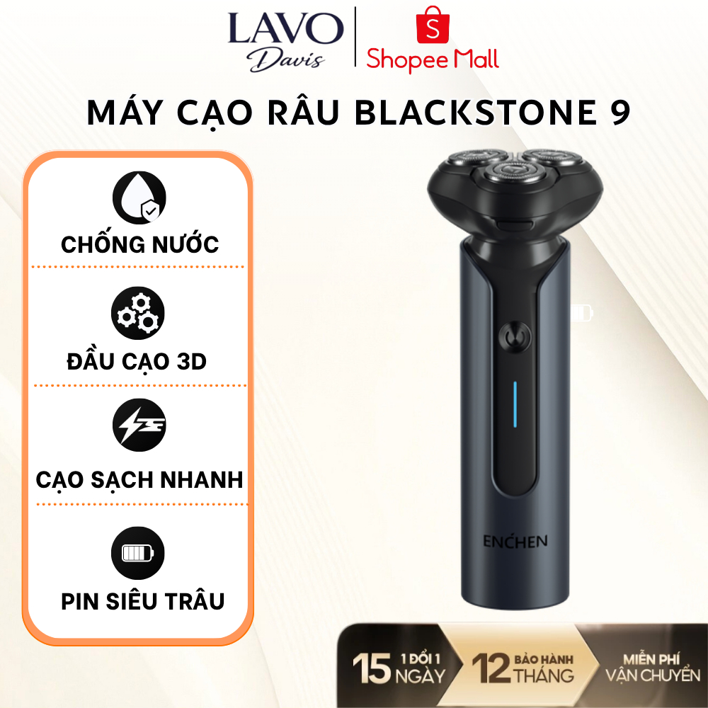 Máy cạo râu Enchen Blackstone 9 vỏ hợp kim, 3 lưỡi dao kép 3D, chống nước, pin sạc - BH 12 tháng.