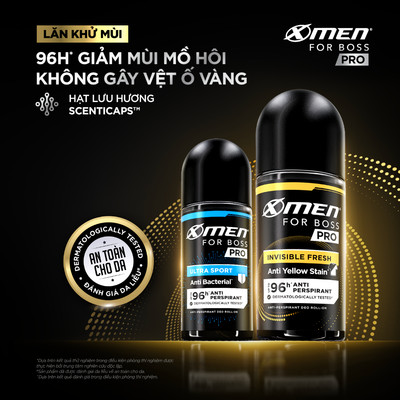 [HANNAH x XMEN BOSS] Combo 3 Lăn Khử Mùi XMEN FOR BOSS PRO 50ml/chai Invisible Fresh & Ultra Sport, 96H Giảm Mùi Mồ Hôi