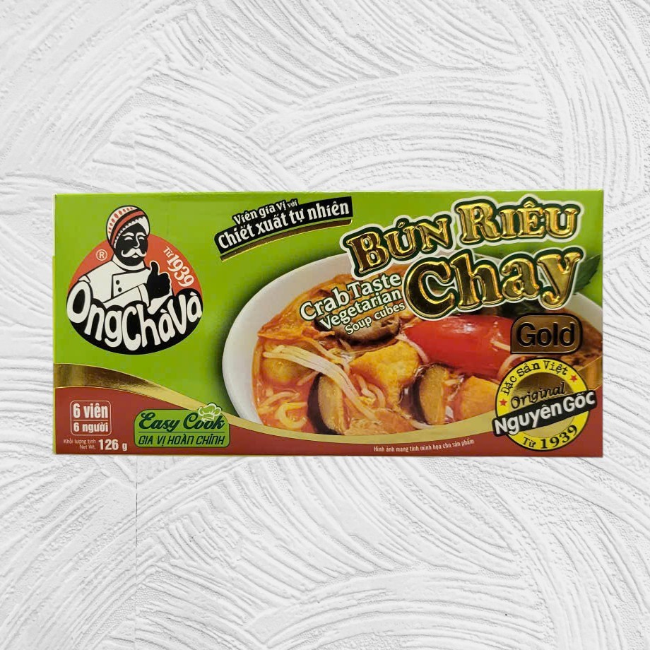< Hộp BÚN RIÊU CHAY 126g > VIÊN GIA VỊ BÚN RIÊU CHAY ÔNG CHÀ VÀ Crab Taste Vegetarian Soup Cubes