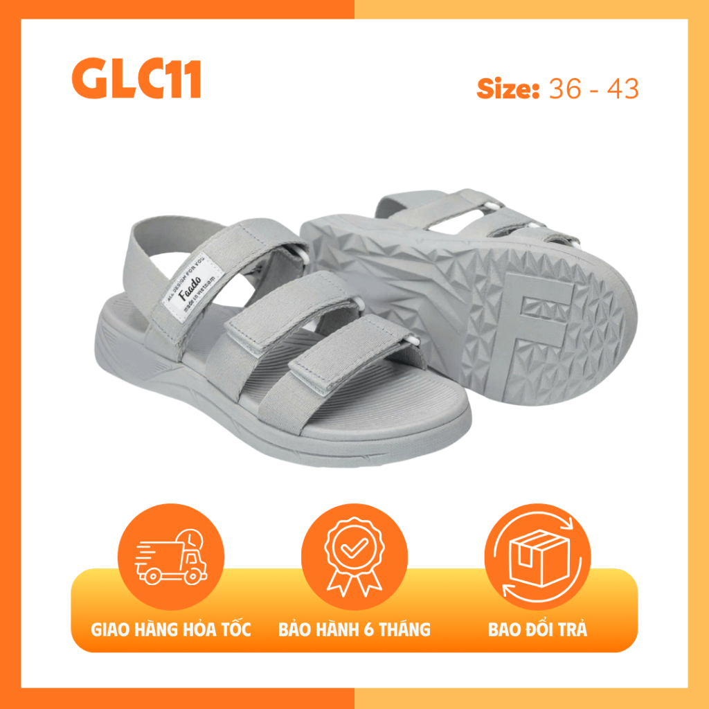 Sandal FAADO Giành Cho Nam Nữ 3 Quai FGLC11 Xám Full - Đế Phylon Đi Học Thời Trang Hottrend