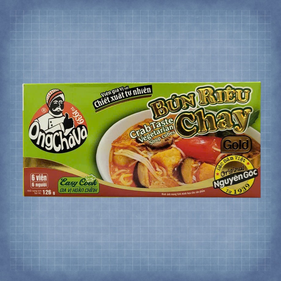 << Hộp BÚN RIÊU CHAY 126g >> VIÊN GIA VỊ BÚN RIÊU CHAY ÔNG CHÀ VÀ Crab Taste Vegetarian Soup Cubes