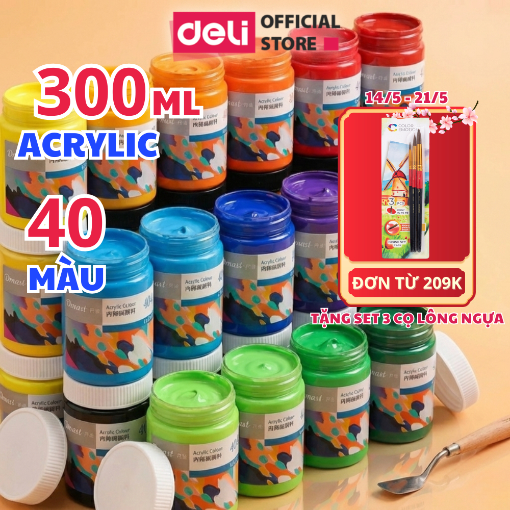[TẶNG 3 CỌ LÔNG NGỰA] Màu Nước Acrylic 3D 300ml Dmast Deli Custom Vẽ Giáy, Áo, Tranh Tường, Gốm Sứ, Gỗ, Bía, Đá...