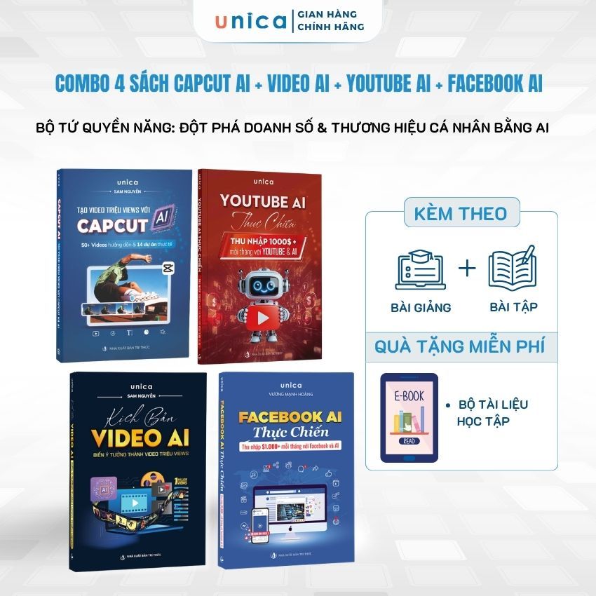 Combo 4 Sách Capcut - Facebook - Youtube - Video Giúp Đột Phá Doanh Số & Thương Hiệu Cá Nhân Bằng AI