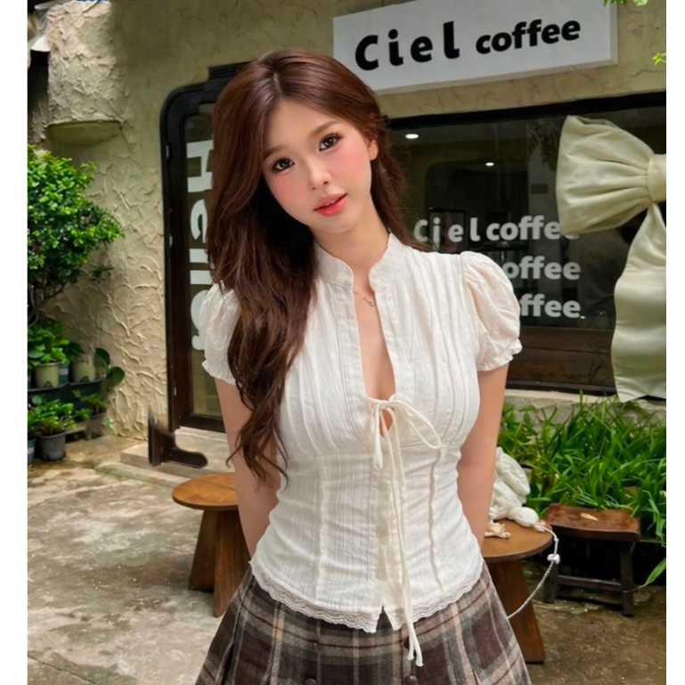 Áo Kiểu Nữ Dáng Croptop Chi Tiết Cổ Tàu Tay Bồng Cột Dây Nơ, Áo Kiểu Nữ Siêu Hot Hit Phù Hợp Đi Chơi Đi Du Lịch - KA832 | BigBuy360 - bigbuy360.vn