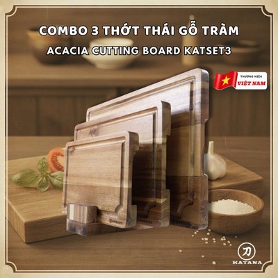 Thớt gỗ Acacia ghép ngang cao cấp KATANA loại dày 2cm nhiều size - Thớt gỗ tràm hình chữ nhật KAT