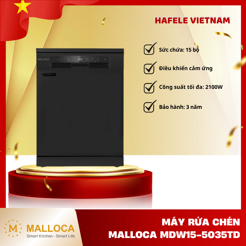 Máy Rửa Chén Malloca MDW15-5035TD – Sức Chứa 15 Bộ – 6 Chương Trình Rửa Tích Hợp – FEM