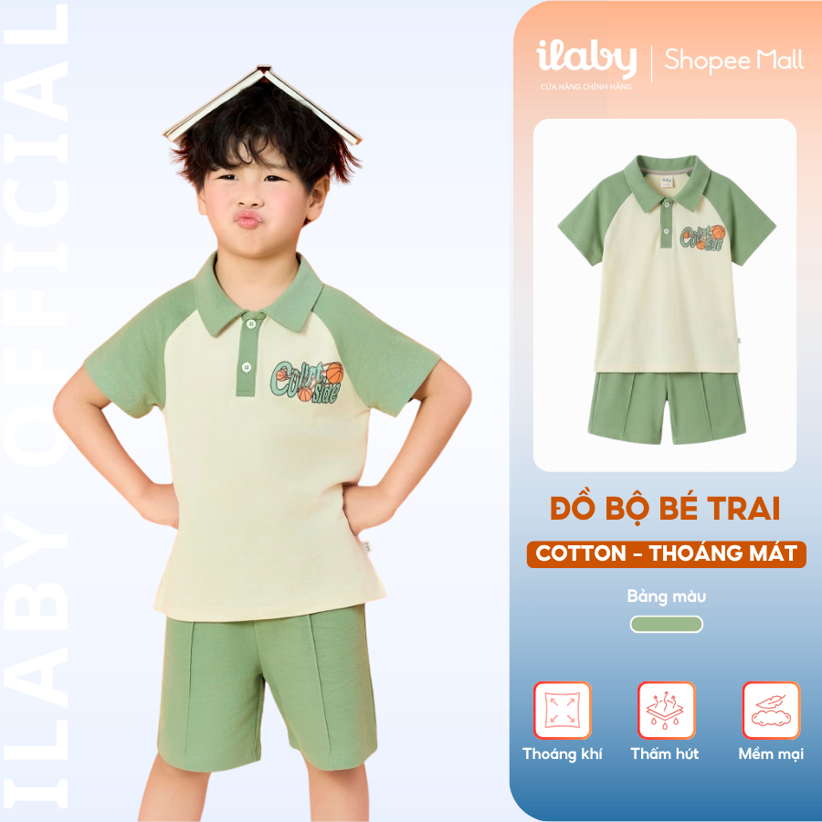 [ILABY 10-40kg] Set bộ bé trai áo polo phối màu và quần đùi basic phong cách Hàn Quốc [3523]