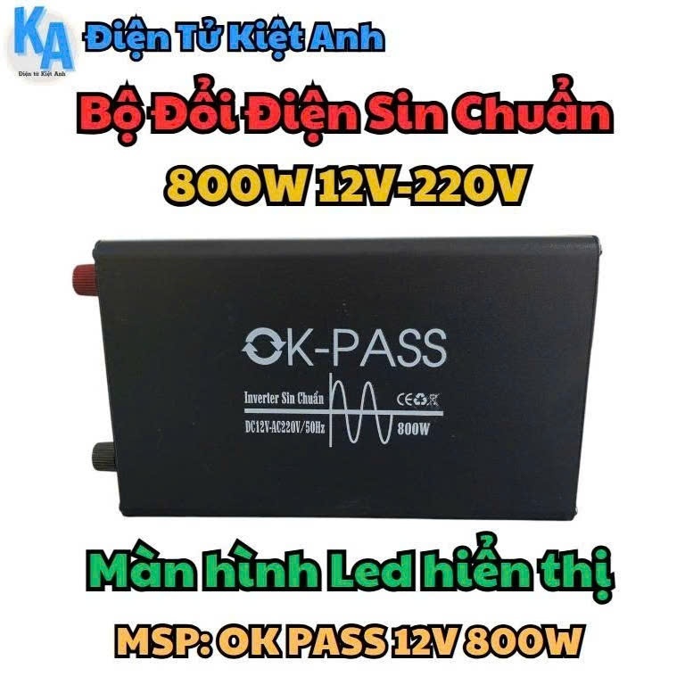 Bộ đổi điện sin chuẩn 800W 12V sang 220V có màn hình hiển thị - OK PASS 12V 800W  MSP: OK PASS 12V 8