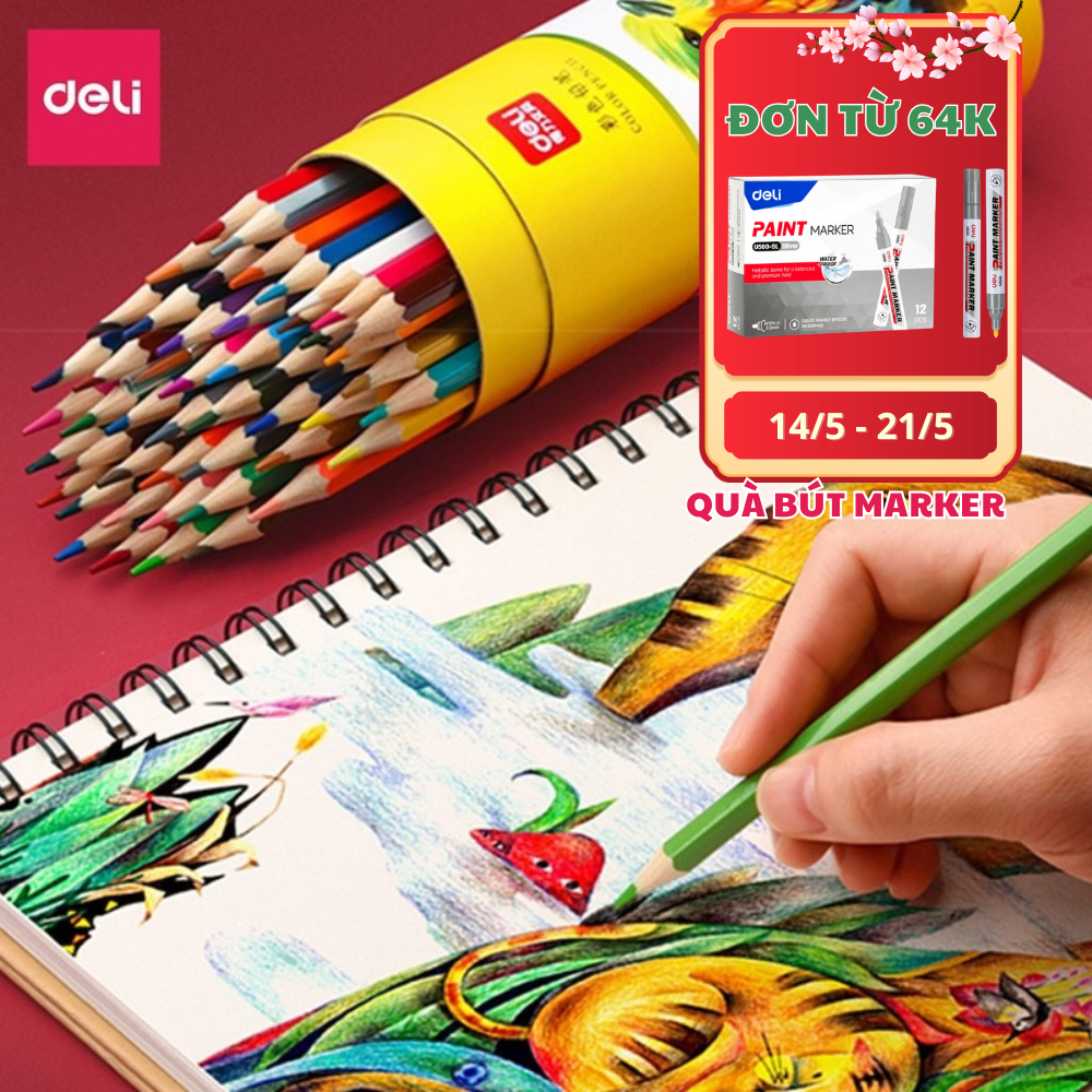 [TẶNG MARKER] Bút Chì Màu Gốc Dầu Dạng Cốc/Lon 48 Màu Sắc Tươi Sáng, Chì Không Dễ Gãy, Không Dễ Phai Cho Học Sinh