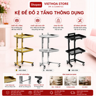 Xe Đẩy 2 Tầng Mạ Vàng | Mạ Bạc 2 Tầng | Kệ Inox Mạ Vàng | Mạ Bạc | Dùng Trong Phun Xăm Thẩm Mỹ, Tóc, Spa, Tiêm Filler