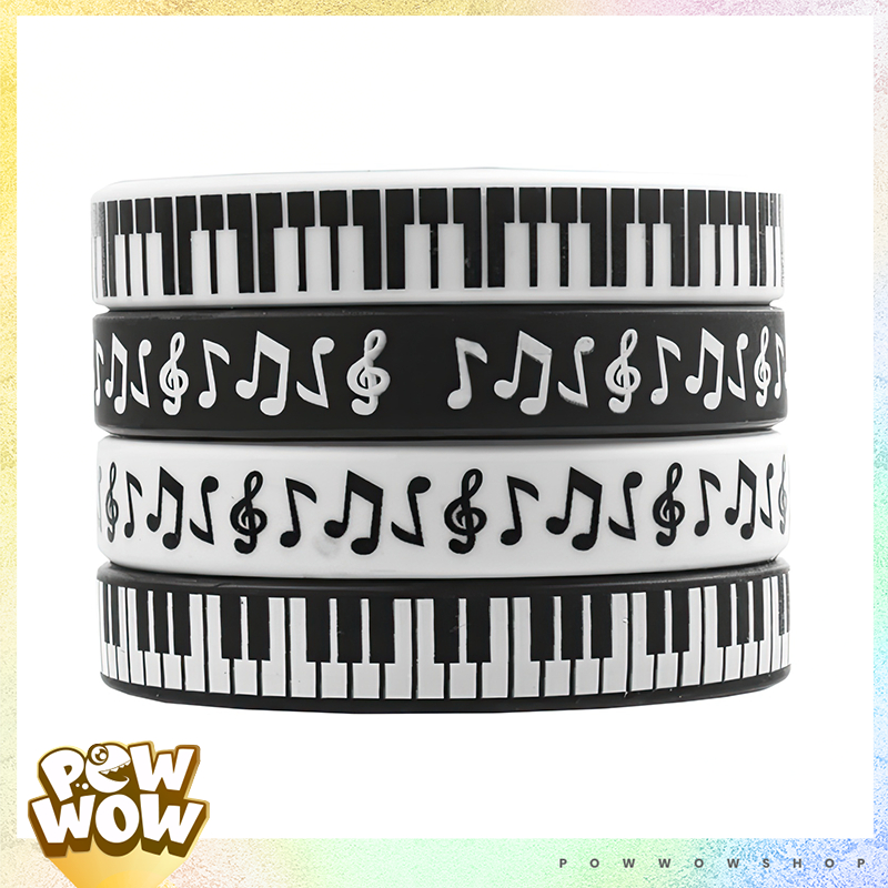 Vòng Tay Silicone Dẻo Hoạ Tiết Phím Đàn Piano Nốt Nhạc Music Màu Đen Trắng Có Size Adult Và Kid