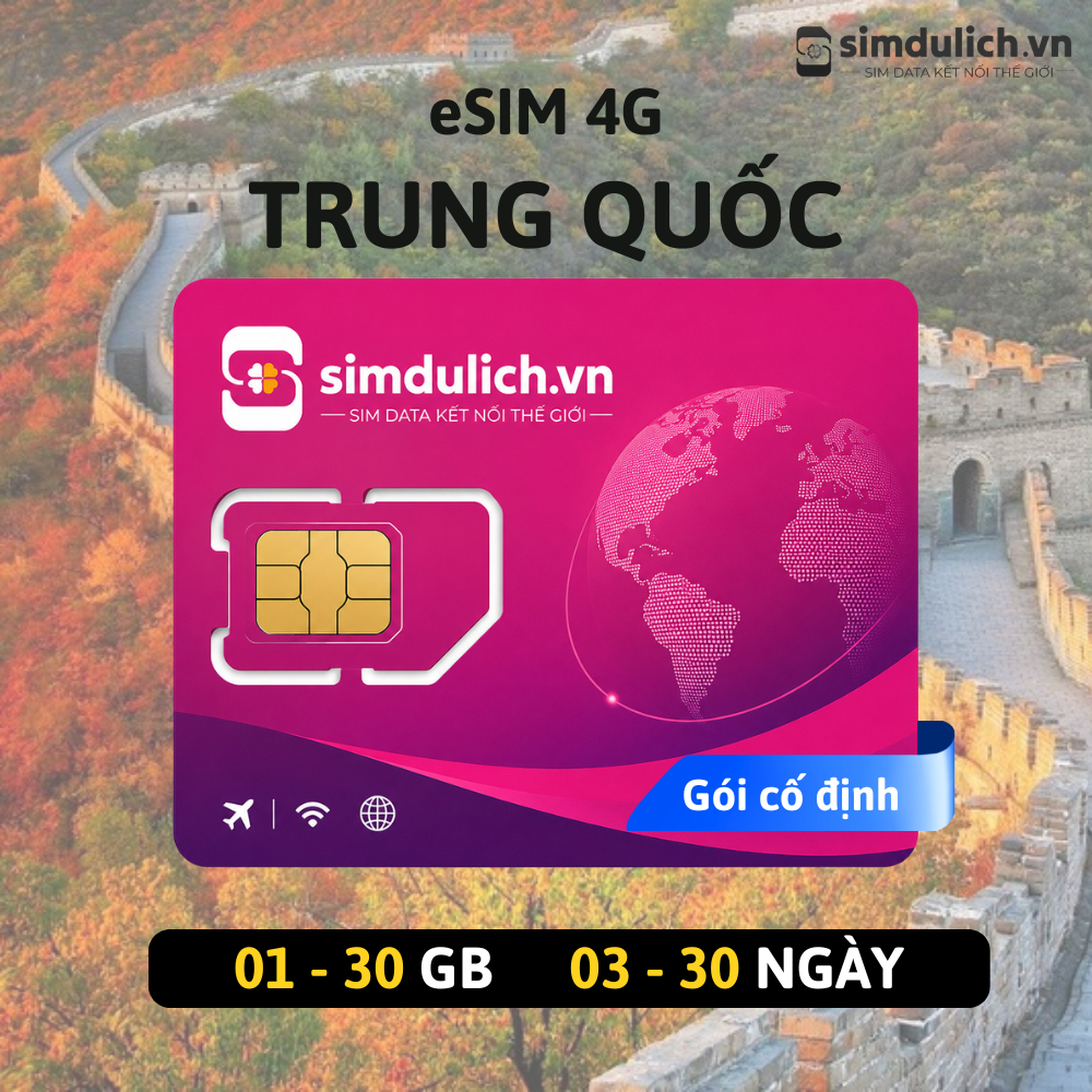eSIM du lịch Trung Quốc - Dung lượng 3GB/Ngày - Simdulichvn gửi QR eSIM qua email ngay khi mua hàng.