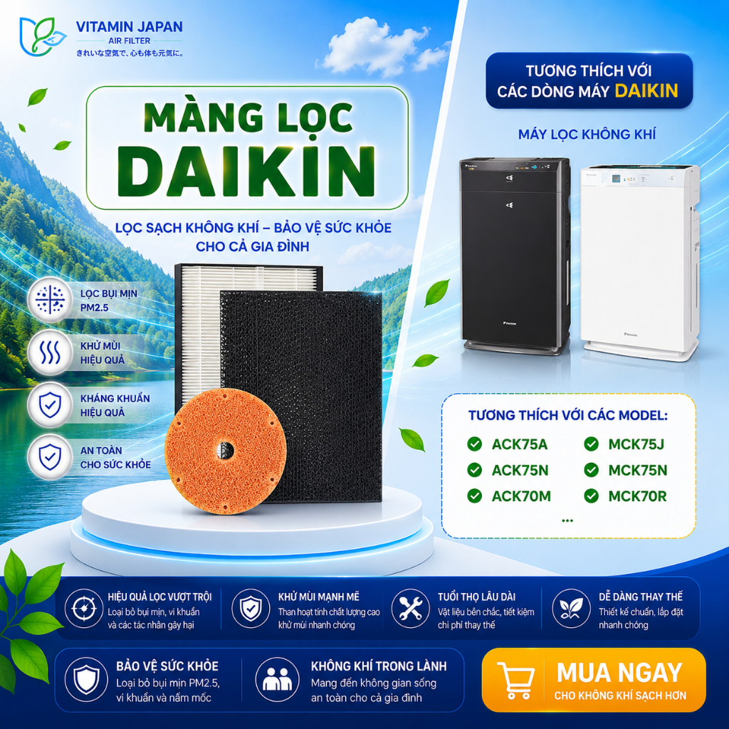 Màng lọc không khí Daikin: ACZ70W, MCZ70W, MCZ70Z, MCZ70WKS, MCZ704A, MCZ70Y, MCZ70WE7, MCZ70WJ,...