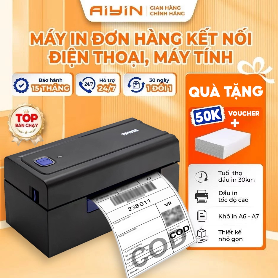 Máy In Nhiệt Bluetooth AYIN Khổ A6 A7, Máy In Đơn Hàng TMĐT, In Mã Vận Đơn, In Logo BH 15 Tháng