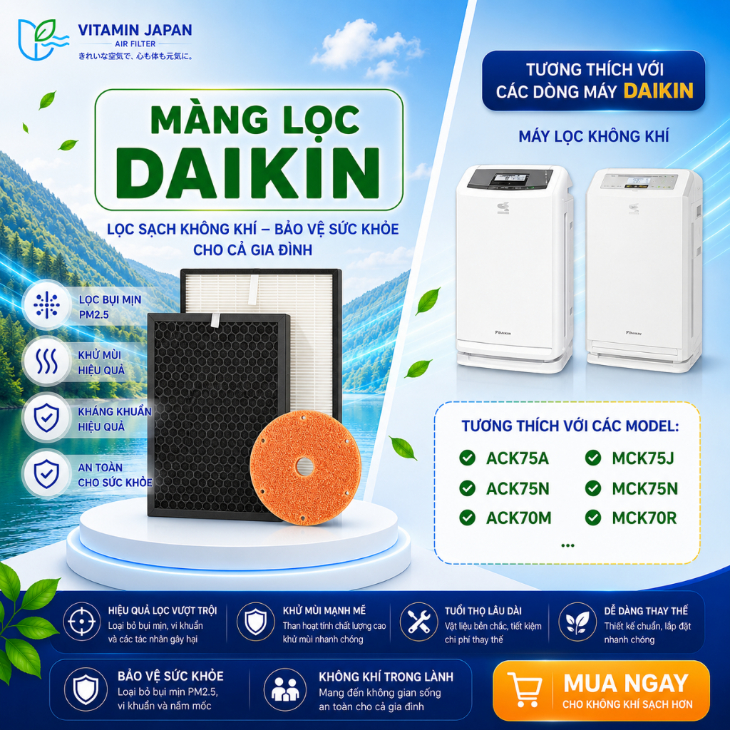 Màng Lọc Không Khí Daikin: ACZ70S/T/U/R/P, MCZ70S/T/U/R/P, MCZ70TE4, MCZ70UE5, MCZ70RE2, MCZ70SE3,..