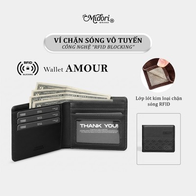 Ví Da PU Ngang Nam Nữ AMOUR RFID Blocking Nhỏ Gọn Monogram Dập Chìm Cao Cấp Chính Hãng | M Studio
