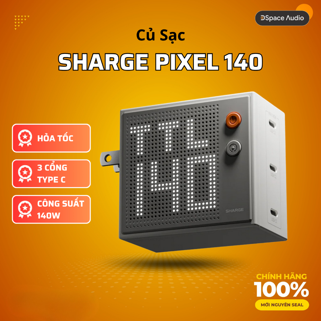 Củ sạc Sharge Pixel Charger 140W GaN - 3 cổng Type C, Sạc nhanh PD 3.1