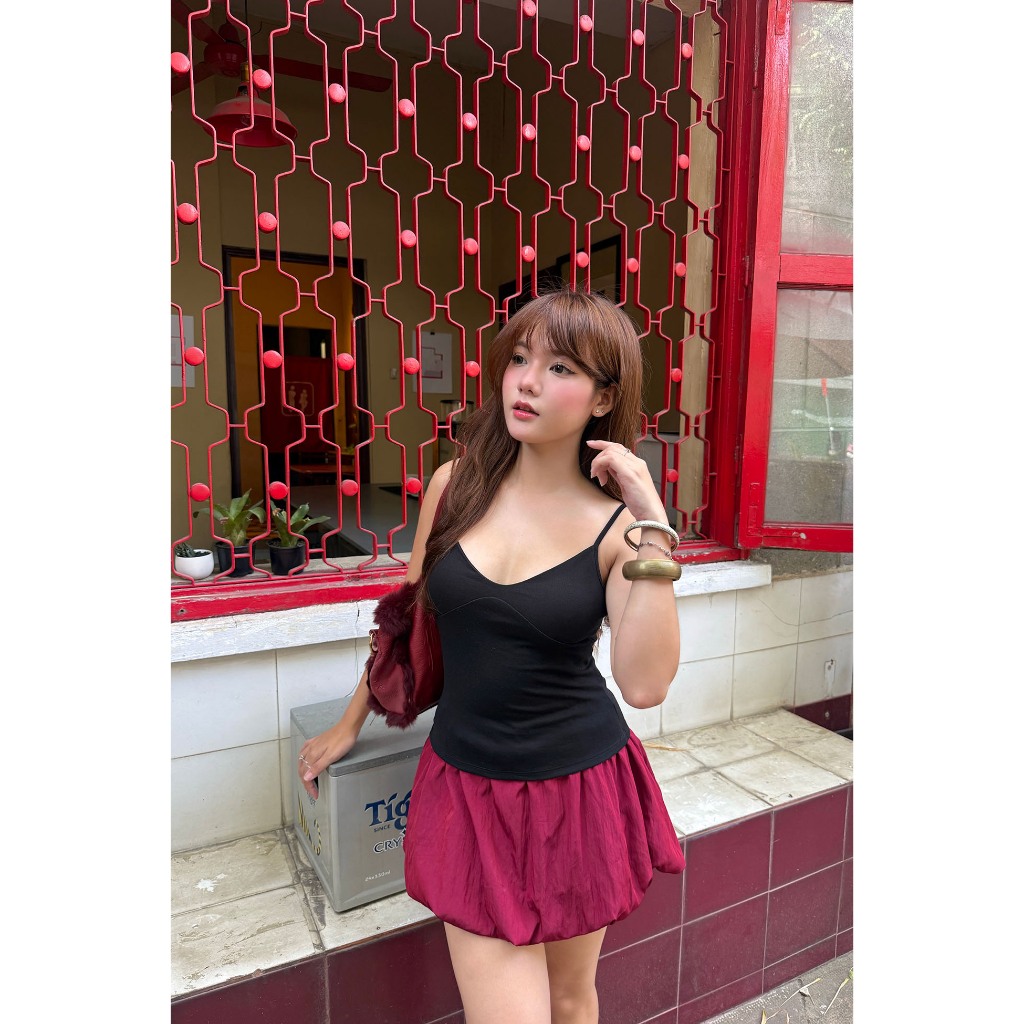 [SUMMER] DOTTIE - Chân váy bí rút nhún - Đỏ - S0305