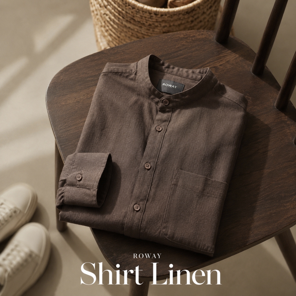 Áo sơ mi nam ROWAY vải linen cotton thoáng mát, form regular | dài tay cổ trụ ver2 | BigBuy360 - bigbuy360.vn