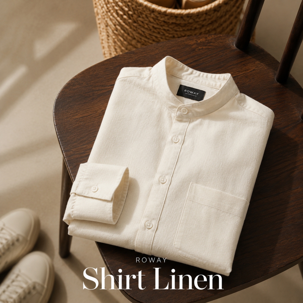 Áo sơ mi nam ROWAY vải linen cotton thoáng mát, form regular | dài tay cổ trụ ver2 | BigBuy360 - bigbuy360.vn
