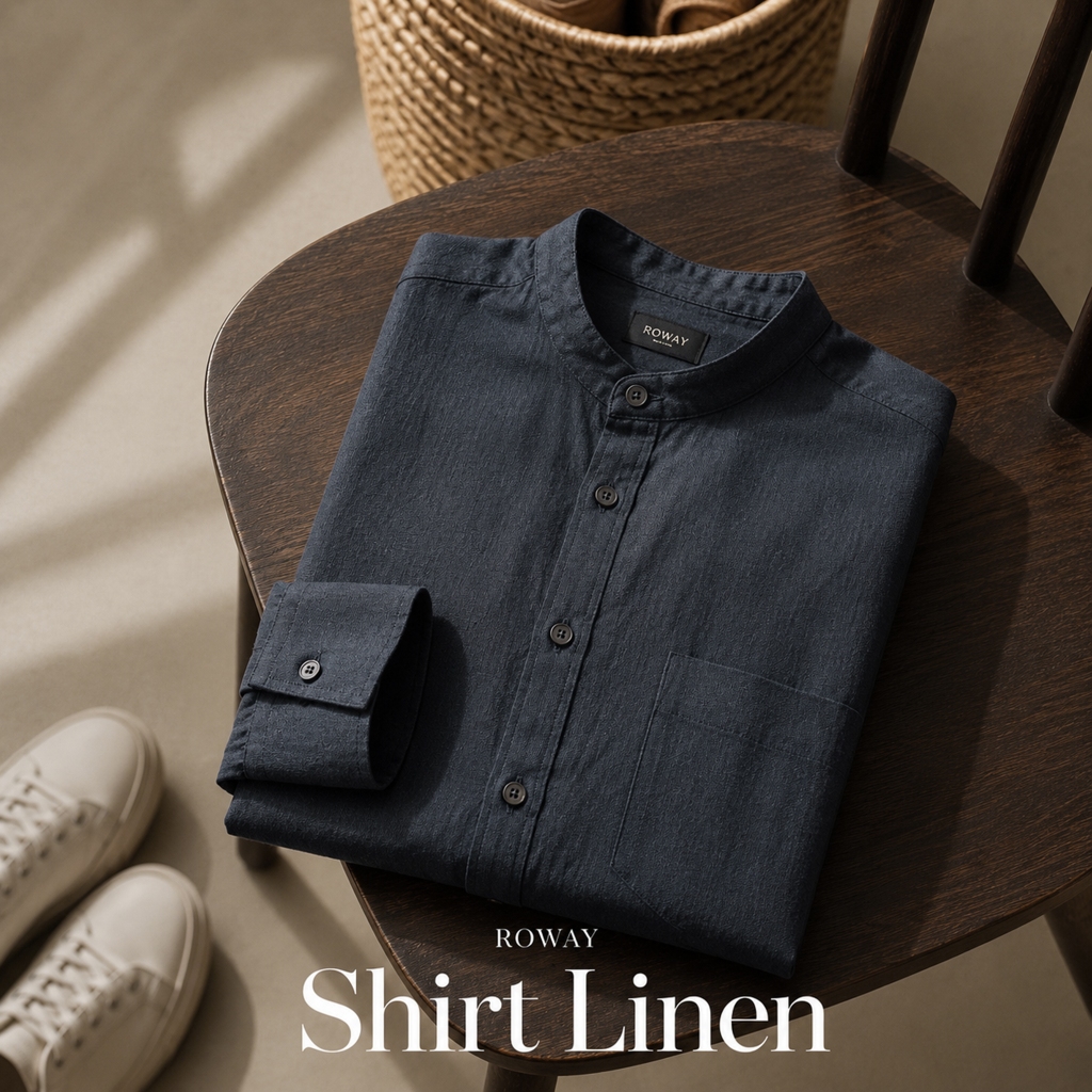 Áo sơ mi nam ROWAY vải linen cotton thoáng mát, form regular | dài tay cổ trụ ver2 | BigBuy360 - bigbuy360.vn