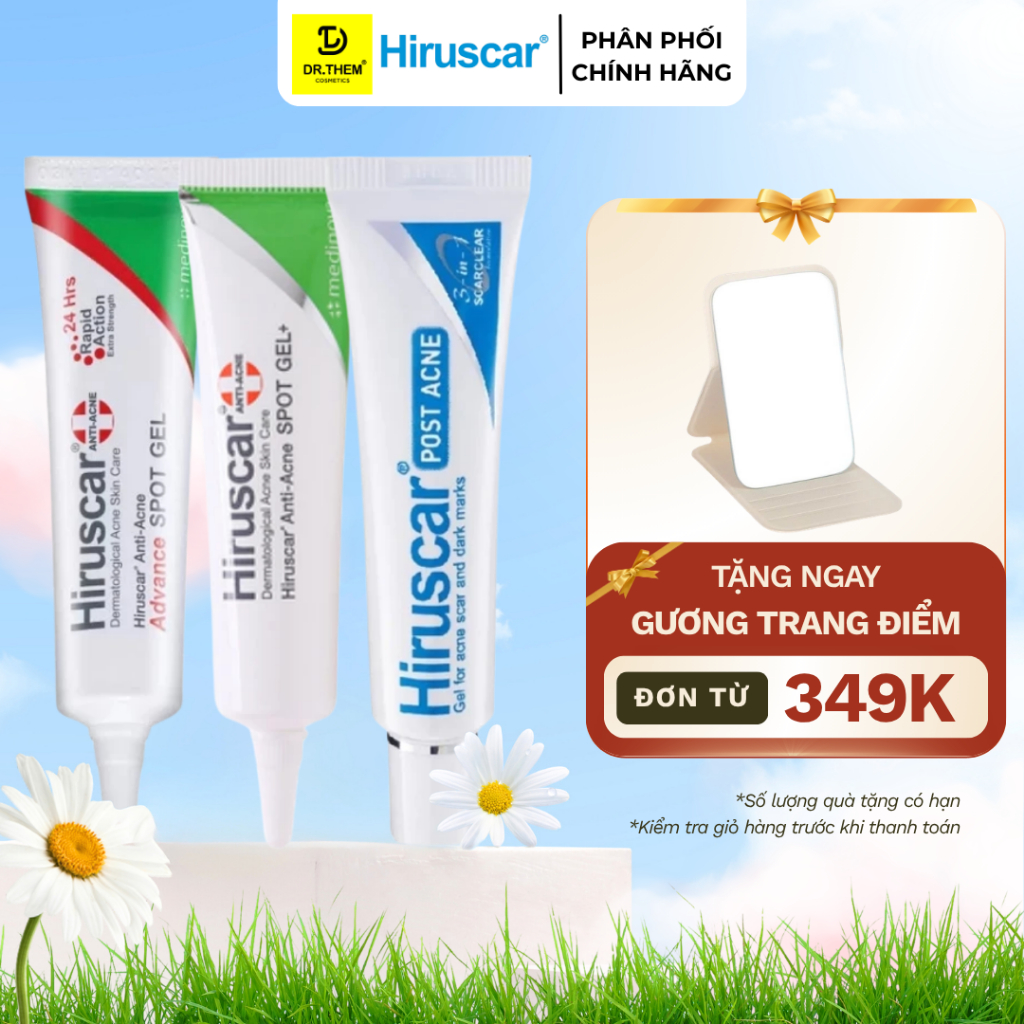 Bộ Gel Chấm Mụn Anti-Acne Spot 10g và Gel Làm Mờ Sẹo Mụn, Thâm Mụn Hiruscar Post Acne 5g/10g