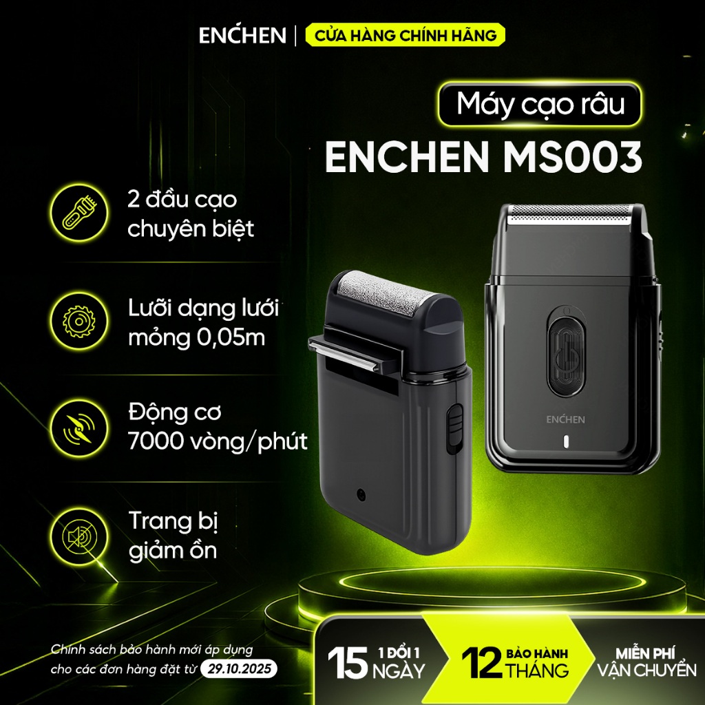 Máy cạo râu mini Enchen MS003 2 đầu cạo- lưỡi dao tự mài, tích hợp tông đơ, pin dùng đến 30 ngày - B