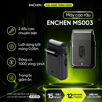 Máy cạo râu mini Enchen MS003 2 đầu cạo- lưỡi dao tự mài, tích hợp tông đơ, pin dùng đến 30 ngày - BH 12 tháng