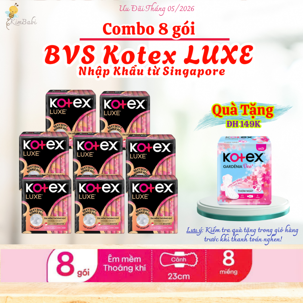 Combo 8 gói Băng vệ sinh Kotex Luxe Có Cánh 23cm 8 miếng
