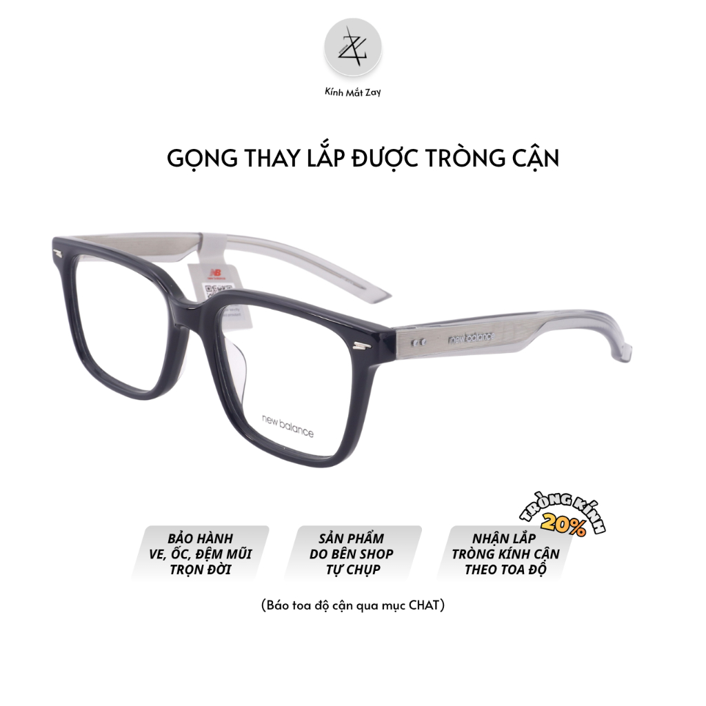 Gọng kính New Balance NBN06255X dáng vuông nhựa acetate chính hãng full box