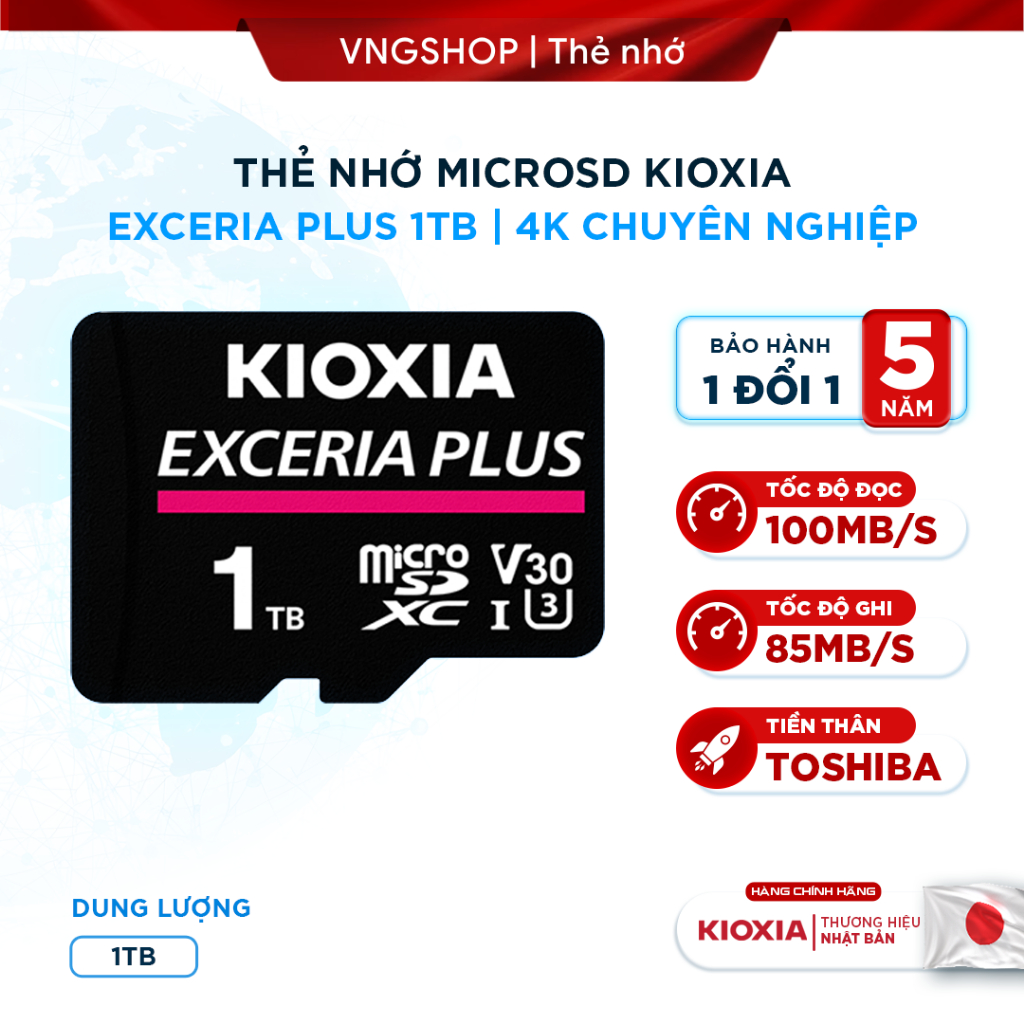 Thẻ nhớ máy ảnh, máy quay 4K KIOXIA G3 Plus - Siêu bền - BH 5 năm