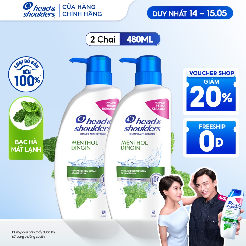 [HEAD & SHOULDERS .] COMBO 2 Dầu Gội HEAD & SHOULDERS Bạc Hà Mát Lạnh Chai 480ML X2