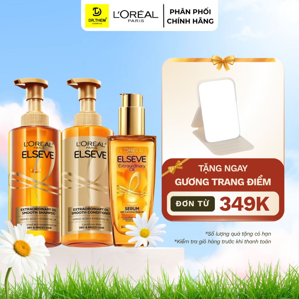 Bộ Gội/Xả/Dầu Dưỡng Tóc L'Oreal Suôn Mượt L'Oreal Paris Extraordinary Oil Smooth 440ml/100ml- Dr Thê