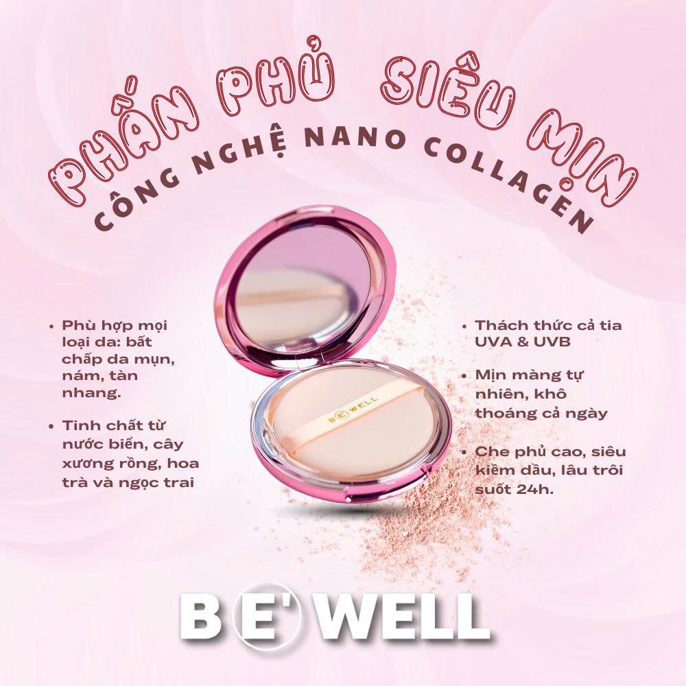 Phấn Phủ Be'well Collagen Pact SPF20 Siêu Mịn Kiềm Dầu Che Phủ Nhẹ Lâu Xuống Tone 20G